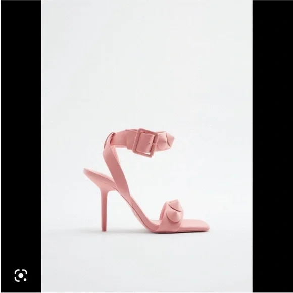 Zara Pink Stiletto Heels with Ankle Strap - Picture 3 of 7
